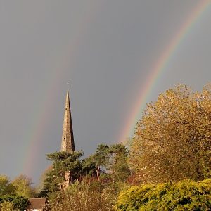 Church and rainbow